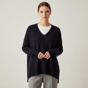 COS Womens Xsmall Vneck Wool Navy Hi Low Sweater CN